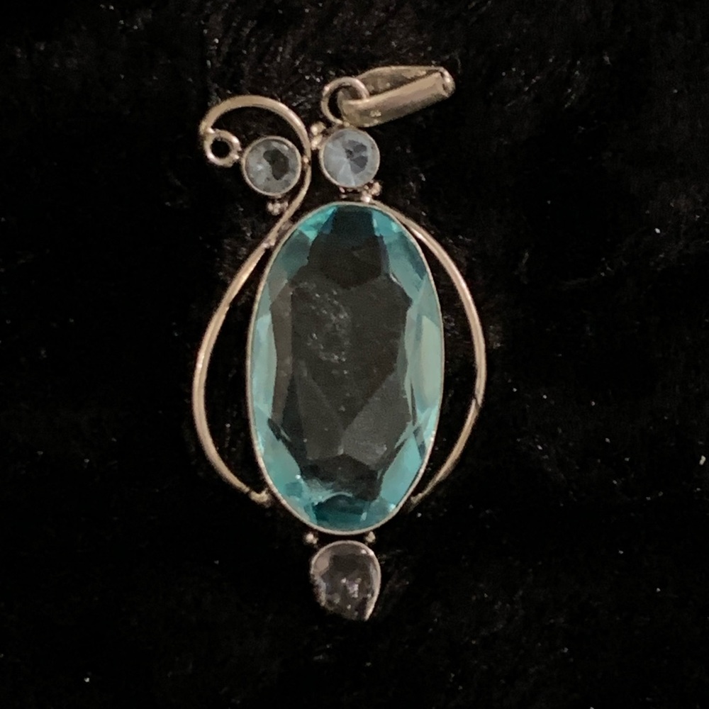 Blue Topaz silver plated pendant